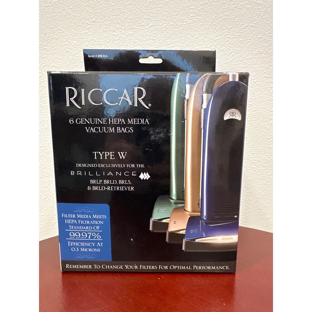 NEW Set of 2 Riccar RWH-6 Genuine HEPA Type W Bags Box of 6 Brilliance Vacuum